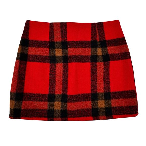 Forever 21 Womens Mini Skirt Sz M Red Black Plaid Zip Front Academia Goth Grunge - Picture 2 of 12